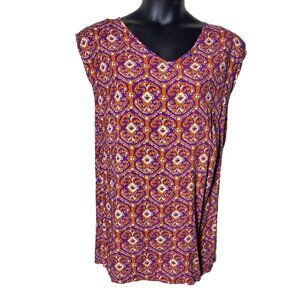 All For Color Orange Purple Medium Rayon Ikat Paisley Tunic College Beach